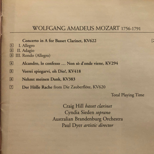 Australian Brandenburg Orchestra, Craig Hill (2), Cyndia Sieden : Mozart Clarinet Concerto & Arias (CD, Album)