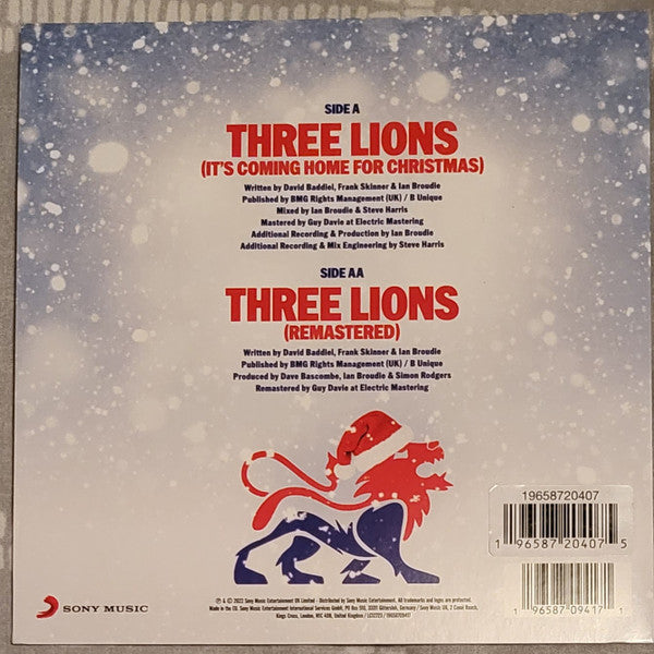 Baddiel & Skinner & Lightning Seeds : Three Lions (It's Coming Home For Christmas) / Three Lions (7", Single, Ltd, RM, Whi)