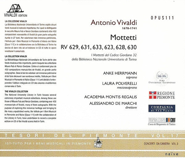 Antonio Vivaldi, Anke Herrmann (2), Laura Polverelli, Academia Montis Regalis, Alessandro De Marchi : Mottetti RV 629, 631, 633, 623, 628, 630 (CD, Album)